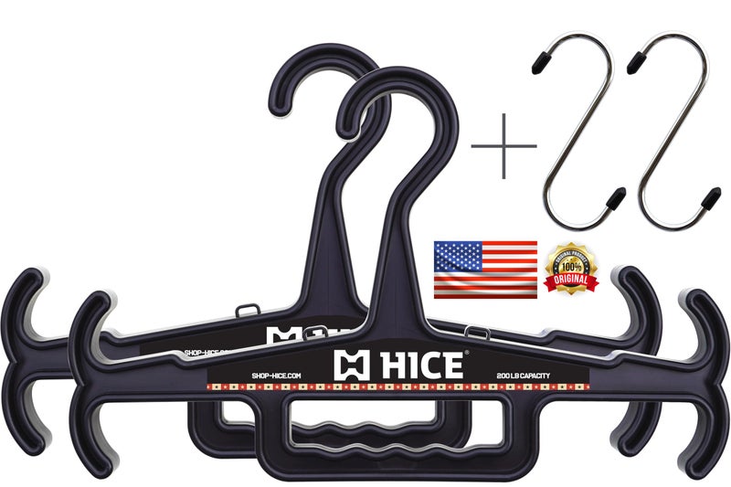 HICE Hanger Original Heavy Duty Standard Hanger 200 lb Load Capacity Durable High Impact Resin for Body Armor Tactical Scuba Police Military Gear Black Set of 2