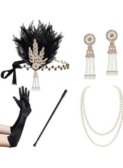 RATSAW 1920S Flapper Accessories Set Vintage Theme Set with Headband Headpiece Gloves Earrings Necklace Bracelet 7 Pcs  - Image 1