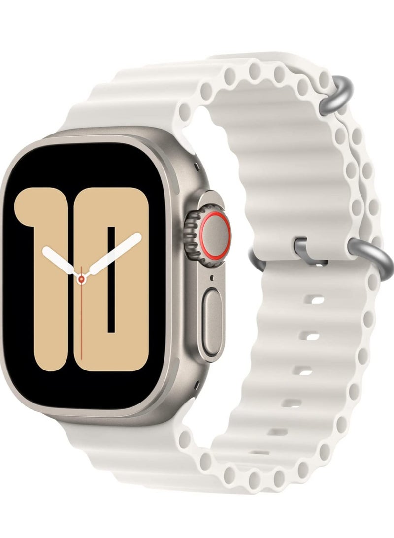 ELTRAZONE Apple Watch Band Ultra 49mm 45mm 44mm 42mm, Adjustable Loop with Buckle Soft Stretchy Silicone Sports Band for iWatch Series SE 8 7 6 5 4 3 2 1 Men Women, Starlight - Image 1