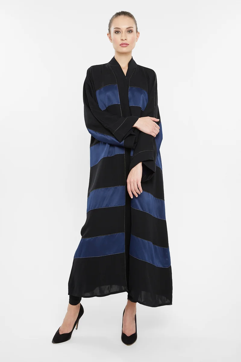 NUKHBAA A casual abaya with navy blue striped detailing-AJ145A