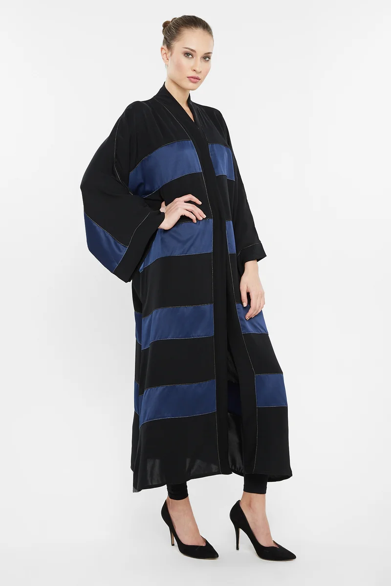النخبة A casual abaya with navy blue striped detailing-AJ145A