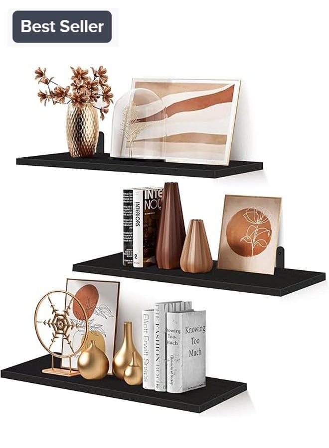 DUNISO 3 Pieces of Wall mounted floating shelves, Wall Mounted Storage Rack, Photo & Vase Display Shelf, Wall Decor,,Invisible Brackets Modern Faux Wood Storagefor Bedroom, Living Room, Bathroom, Kitchen, Office and More  - Image 1