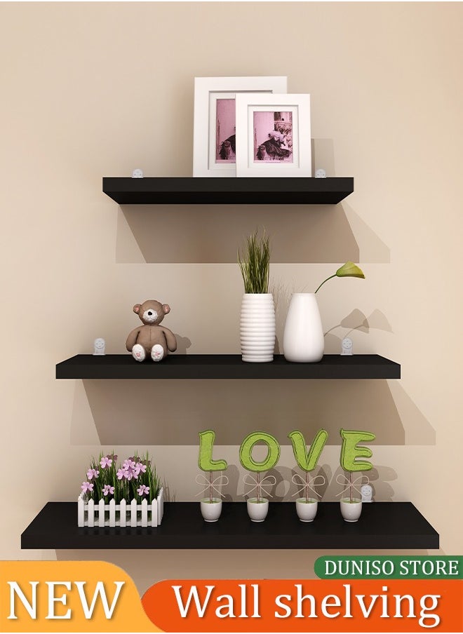 DUNISO 3 Pieces of Wall mounted floating shelves, storage rack, display rack, no need for drilling, suitable for bedrooms, living rooms, bathrooms, kitchens, offices，black  - Image 1