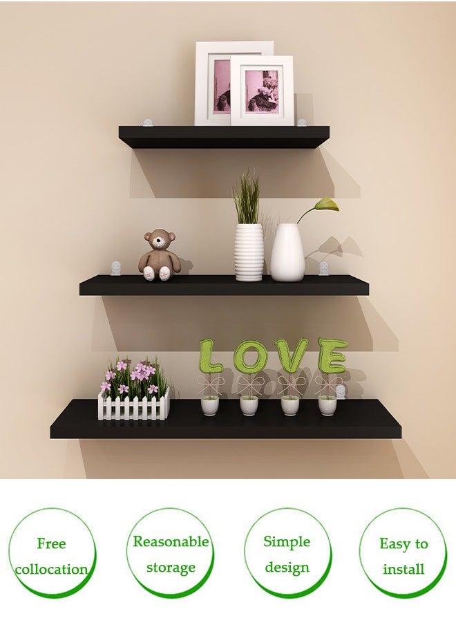 DUNISO 3 Pieces of Wall mounted floating shelves, storage rack, display rack, no need for drilling, suitable for bedrooms, living rooms, bathrooms, kitchens, offices，black  - Image 3