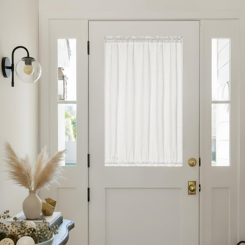 DUKIYO French Small Door Window Curtains 2 Panels Semi Sheer Ivory White 25 x 40 Inches Long Curtains Linen Privacy Front Back Door Curtain Rod Pocket for Kitchen Bedroom Half Curtain Light Filtering - Image 3