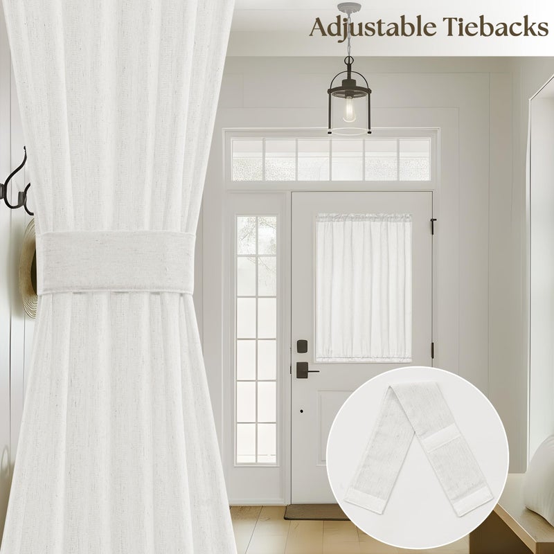DUKIYO French Small Door Window Curtains 2 Panels Semi Sheer Ivory White 25 x 40 Inches Long Curtains Linen Privacy Front Back Door Curtain Rod Pocket for Kitchen Bedroom Half Curtain Light Filtering - Image 4