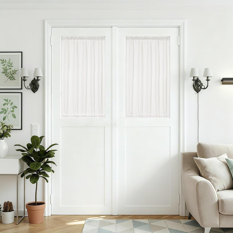 DUKIYO French Small Door Window Curtains 2 Panels Semi Sheer Ivory White 25 x 40 Inches Long Curtains Linen Privacy Front Back Door Curtain Rod Pocket for Kitchen Bedroom Half Curtain Light Filtering - Image 1