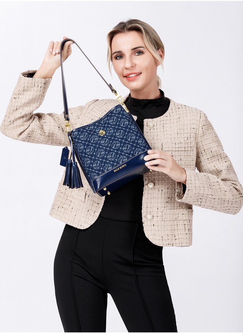 BLLE ROWN Stylish Bucket Bag for Ladies, Fashionable Women Shoulder Bag with Adjustable Strap, Spacious & Lightweight Multipocket Crossbody Bag, Perfect for Everyday Use  - Image 4
