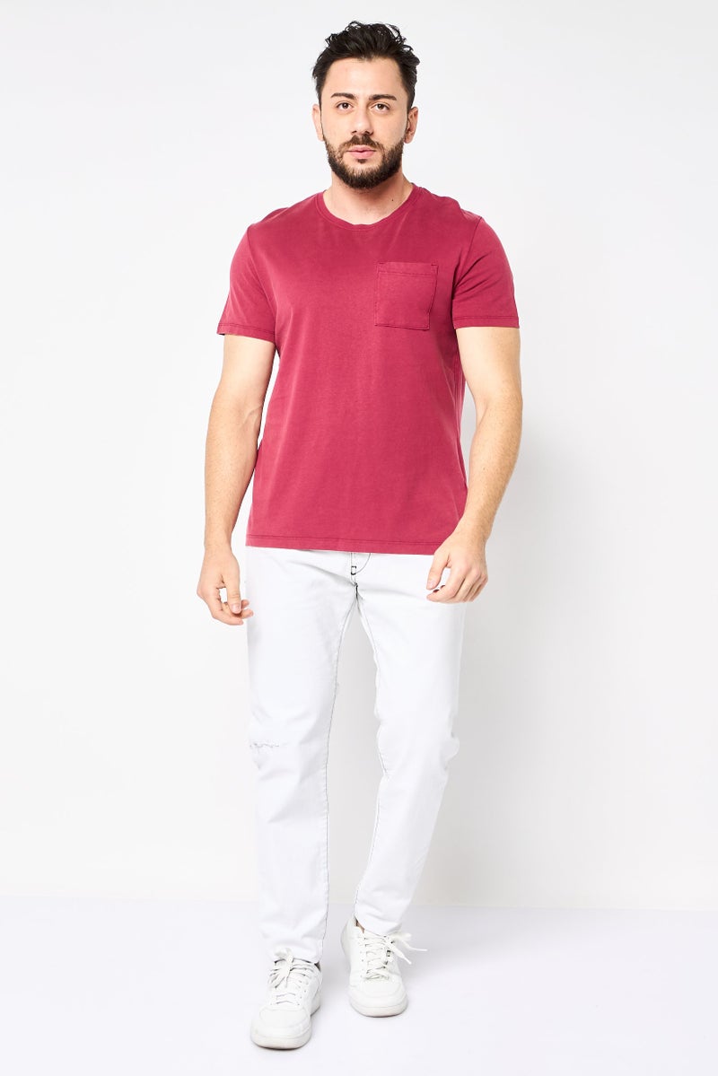 Celio تي شيرت رجالي بأكمام قصيرة و ياقة دائرية، بورغندي - Image 2