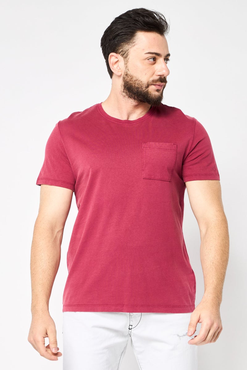 Celio تي شيرت رجالي بأكمام قصيرة و ياقة دائرية، بورغندي - Image 1