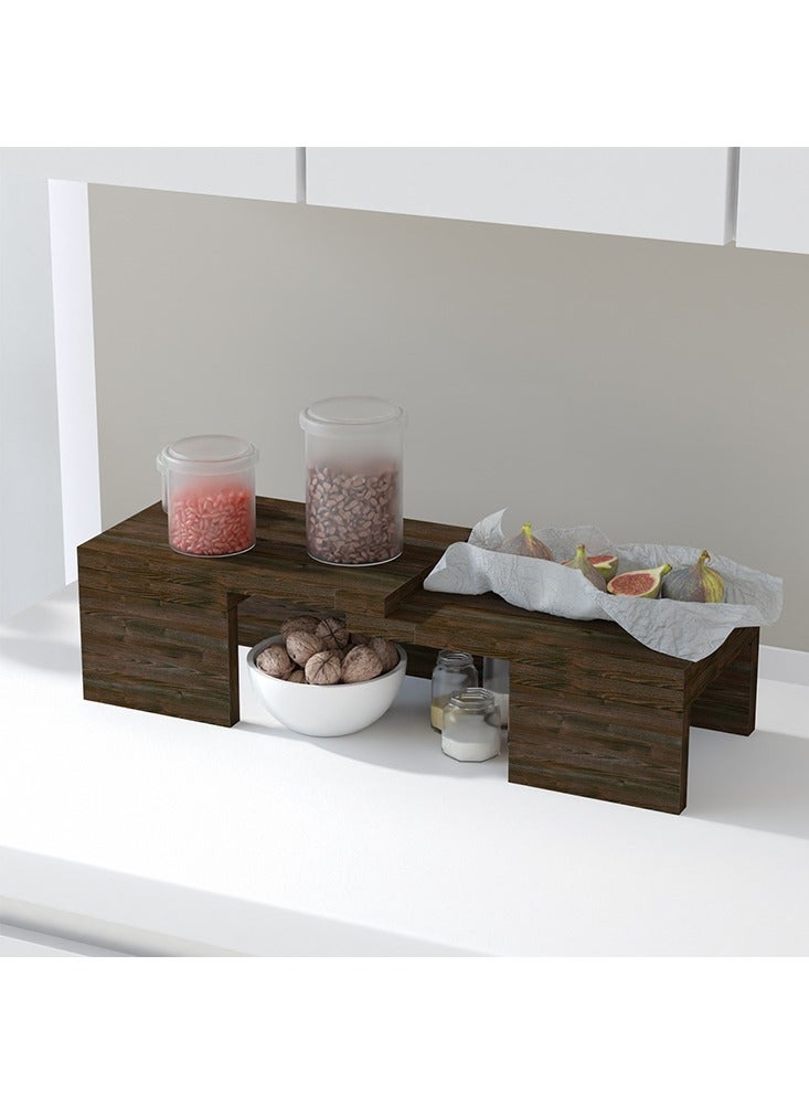 Mahmayi منظم رفوف المطبخ من خشب ماهمايي، رفوف التوابل، رف خزانة لتخزين المنزل والمطبخ - أسود وبني من خشب البلوط الحراري - Image 1