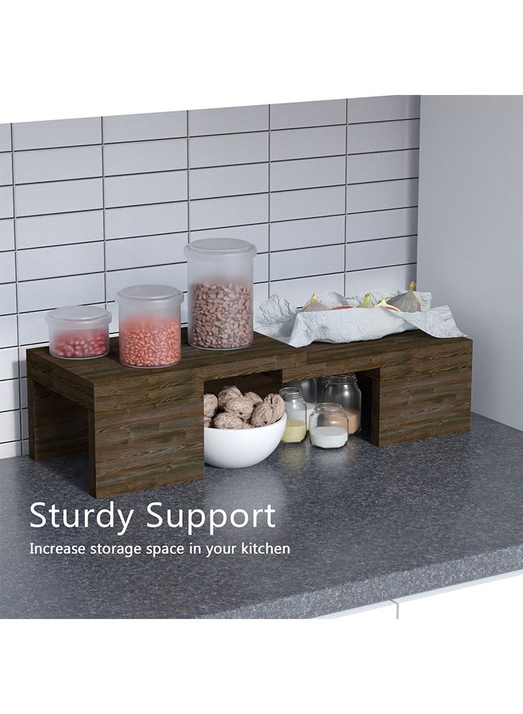 Mahmayi منظم رفوف المطبخ من خشب ماهمايي، رفوف التوابل، رف خزانة لتخزين المنزل والمطبخ - أسود وبني من خشب البلوط الحراري - Image 3