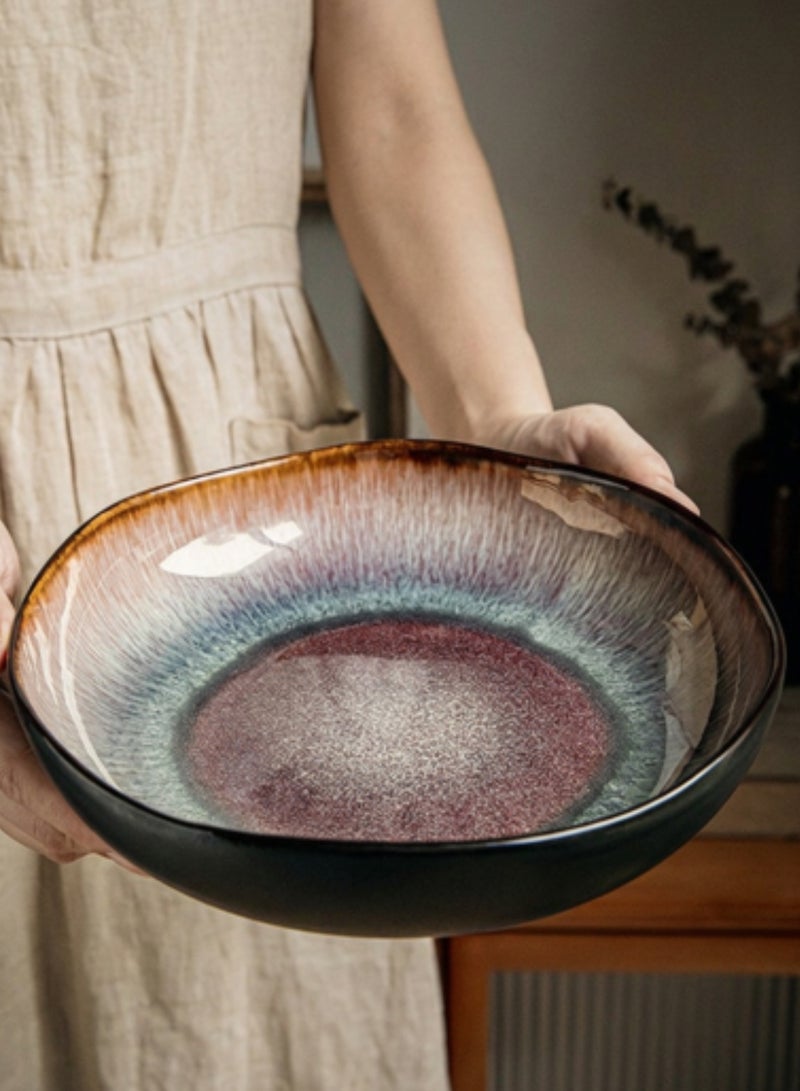 Set of 2 Deep Ceramic Dinner Plate 1000ml, Handcrafted Large Deep Porcelain Plate 9 inch, Flame Glaze Round Handcrafted Pasta Bowl Plate, Perfect for Steak, Pasta, Salad, Main Courses - Image 2