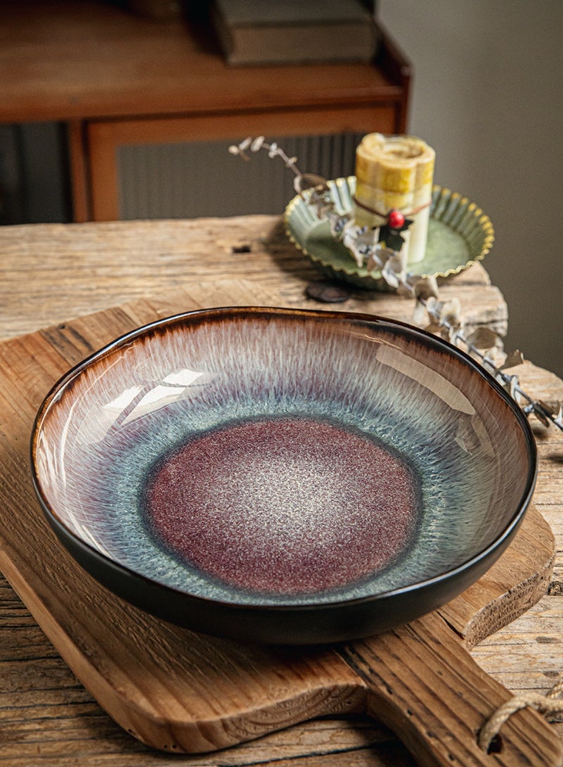 Set of 2 Deep Ceramic Dinner Plate 1000ml, Handcrafted Large Deep Porcelain Plate 9 inch, Flame Glaze Round Handcrafted Pasta Bowl Plate, Perfect for Steak, Pasta, Salad, Main Courses - Image 3