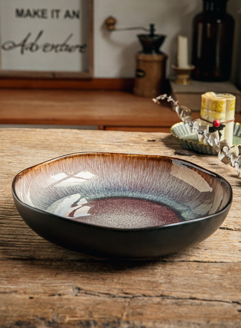 Set of 2 Deep Ceramic Dinner Plate 1000ml, Handcrafted Large Deep Porcelain Plate 9 inch, Flame Glaze Round Handcrafted Pasta Bowl Plate, Perfect for Steak, Pasta, Salad, Main Courses - Image 5