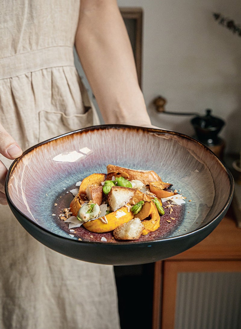 Set of 2 Deep Ceramic Dinner Plate 1000ml, Handcrafted Large Deep Porcelain Plate 9 inch, Flame Glaze Round Handcrafted Pasta Bowl Plate, Perfect for Steak, Pasta, Salad, Main Courses - Image 4