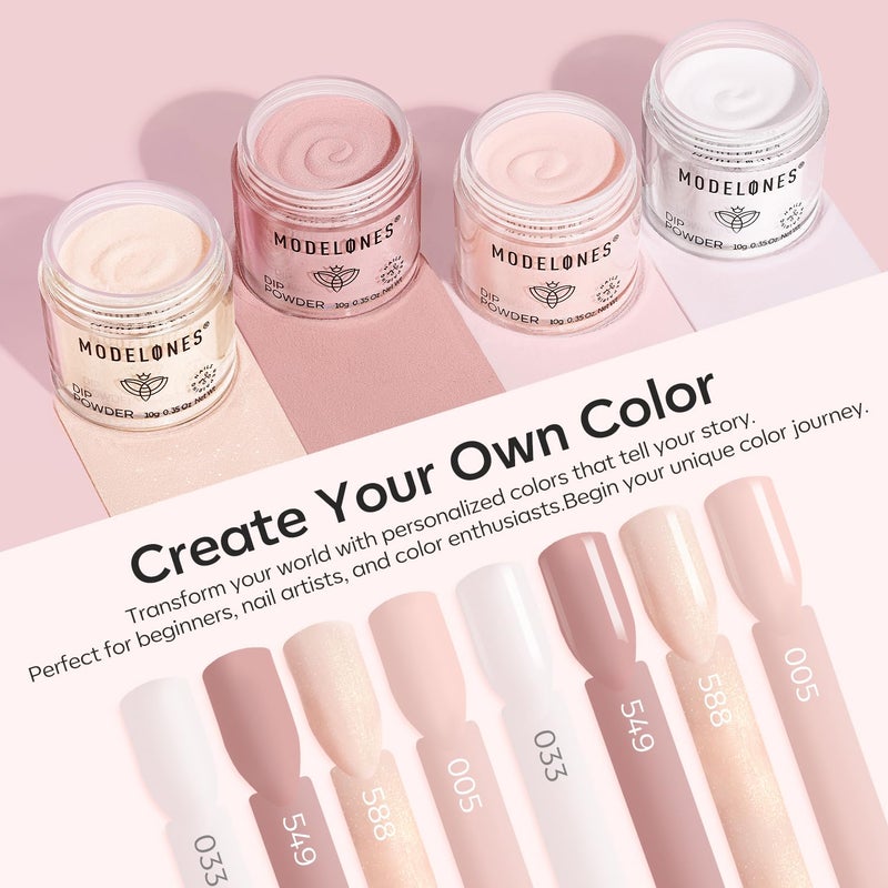 Modelones Dip Powder Nail Kit, 4 Colors Nude Pink Glitter Dipping Starter Set with Liquid and Complete Accessories for French Nails Art Salon DIY at Home Manicure - Image 2