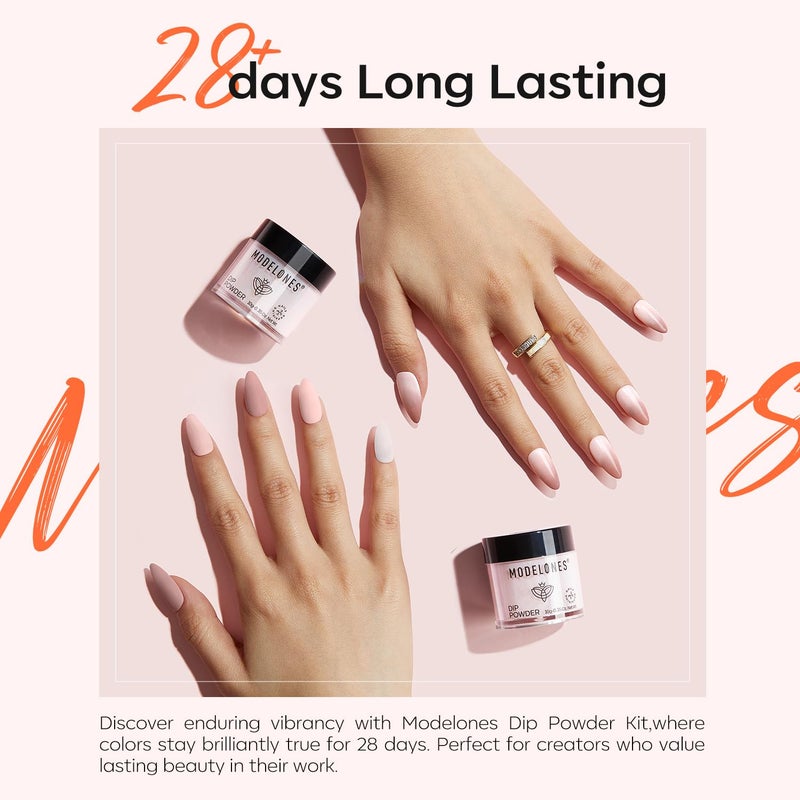 Modelones Dip Powder Nail Kit, 4 Colors Nude Pink Glitter Dipping Starter Set with Liquid and Complete Accessories for French Nails Art Salon DIY at Home Manicure - Image 4