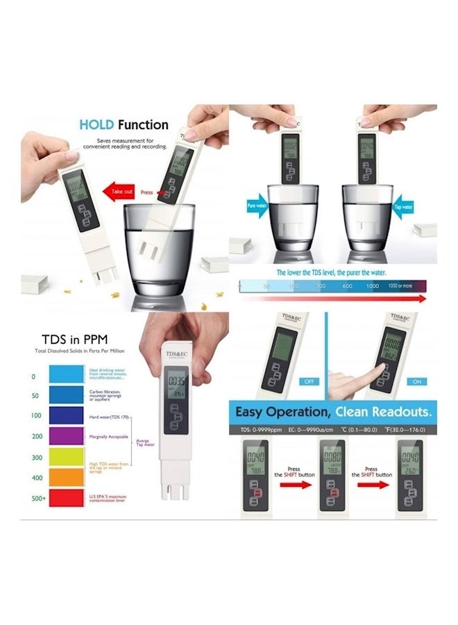 قلم رقمي TDS لاختبار نقاء وجودة الماء أبيض/ أسود - Image 5