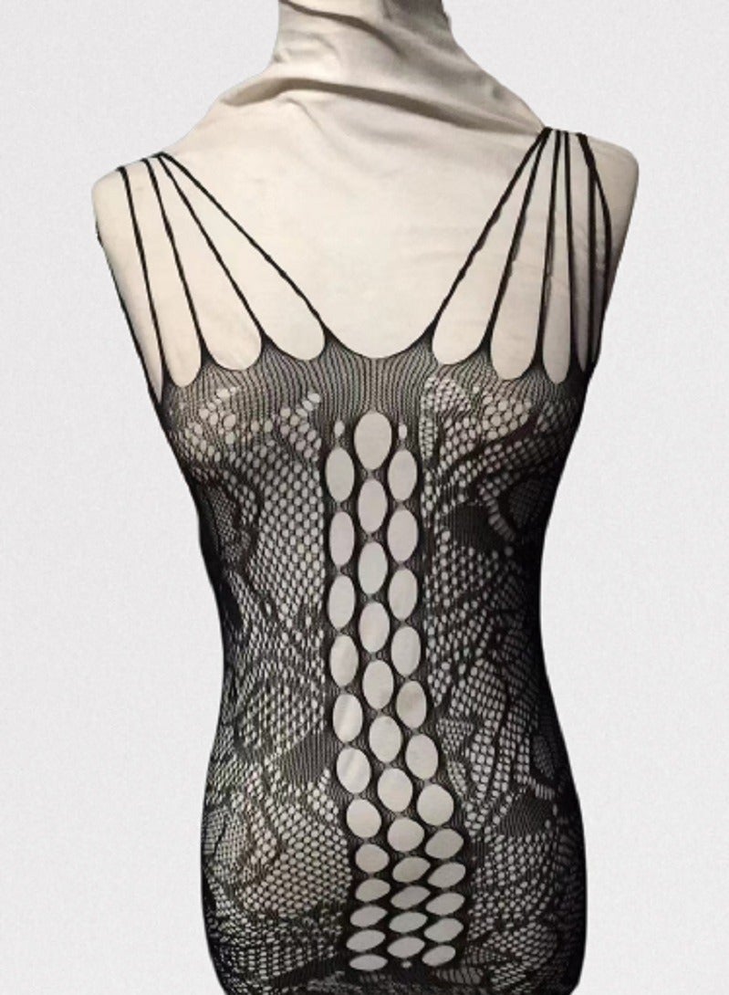 ملابس نوم شبكية للجسم باللون الأسود الساخن للنساء مقاس واحد