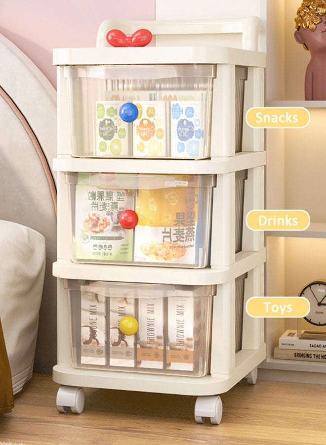 Reelyo 3-Tier Cart Storage Rack Rolling Utility Cart with Drawer Multifunctional Storage Organizer with Plastic Shelf Storage Cart with Wheels for Kitchen, Bathroom, Living Room, Office, Cream Beige - Image 3