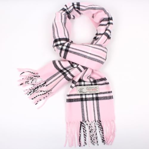 TZ Promise Plaid Cashmere Feel Classic Soft Luxurious Winter Scarf For Men Women (Baby Pink) - Image 2