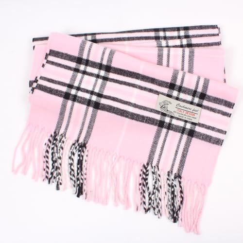 TZ Promise Plaid Cashmere Feel Classic Soft Luxurious Winter Scarf For Men Women (Baby Pink) - Image 3