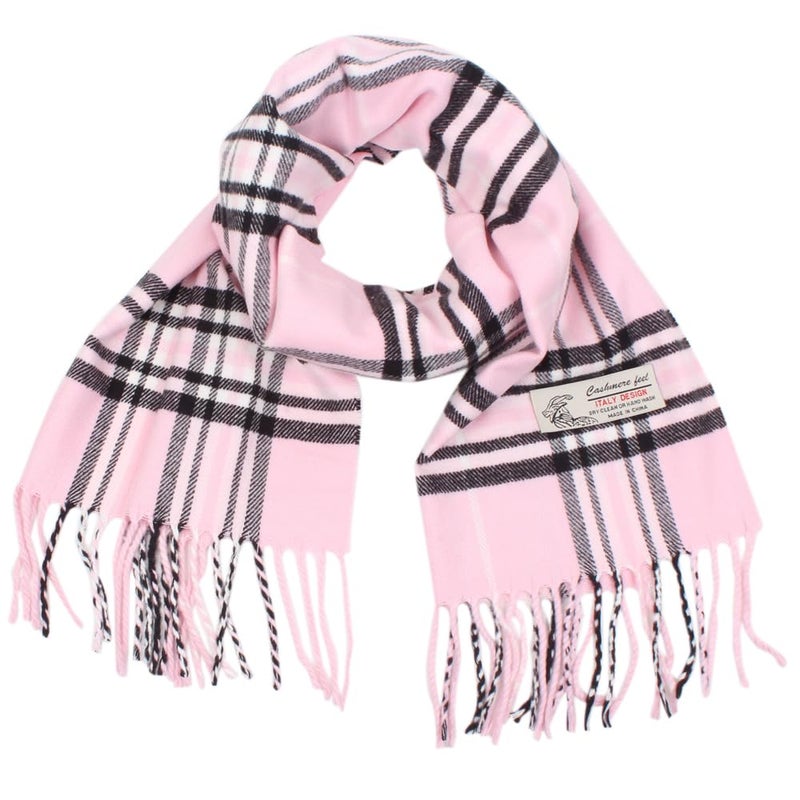 TZ Promise Plaid Cashmere Feel Classic Soft Luxurious Winter Scarf For Men Women (Baby Pink) - Image 5