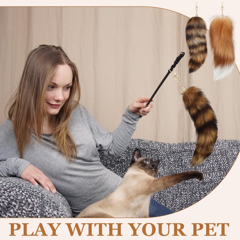 Ferreve Fluffy Fur Fox Tail Keychain Wolf Therian Tail Keychain for Party Cosplay Costume Keyring for Women 2 Sizes(Gold,Brown,2 Pcs) - Image 5