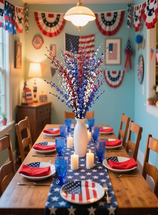 DoubleWood Red White and Blue Flowers Artificial Flowers, Patriotic Artificial Flower Picks, 29.5 inches Artificial Jasmine Flower for Independence Day Decorations Memorial Day Decor (10, Red, White, Blue) - Image 2