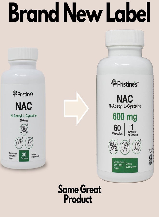 PRISTINE'S كبسولات بريستين لدعم المناعة والرئتين والكبد، تحتوي على إن-أسيتيل إل-سيستين (NAC) - 600 ملغ، تكفي لمدة 60 يومًا - مضاد أكسدة قوي - نباتي، خالٍ من الغلوتين، غير معدل وراثيًا - Image 2