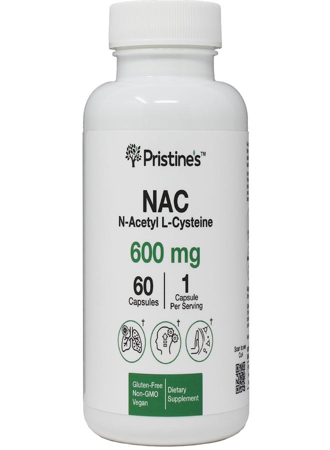 PRISTINE'S كبسولات بريستين لدعم المناعة والرئتين والكبد، تحتوي على إن-أسيتيل إل-سيستين (NAC) - 600 ملغ، تكفي لمدة 60 يومًا - مضاد أكسدة قوي - نباتي، خالٍ من الغلوتين، غير معدل وراثيًا - Image 1
