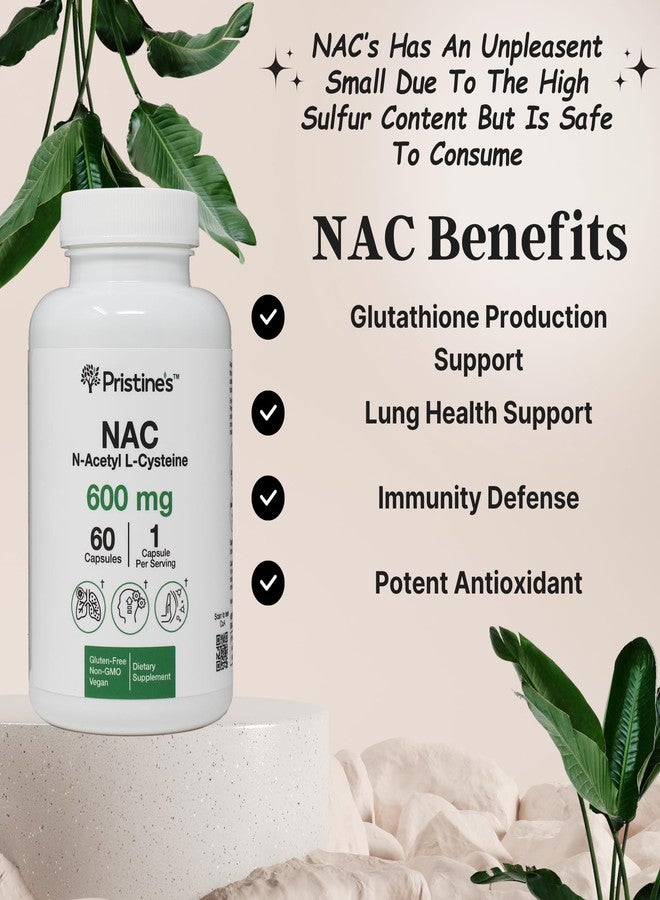 PRISTINE'S كبسولات بريستين لدعم المناعة والرئتين والكبد، تحتوي على إن-أسيتيل إل-سيستين (NAC) - 600 ملغ، تكفي لمدة 60 يومًا - مضاد أكسدة قوي - نباتي، خالٍ من الغلوتين، غير معدل وراثيًا - Image 3