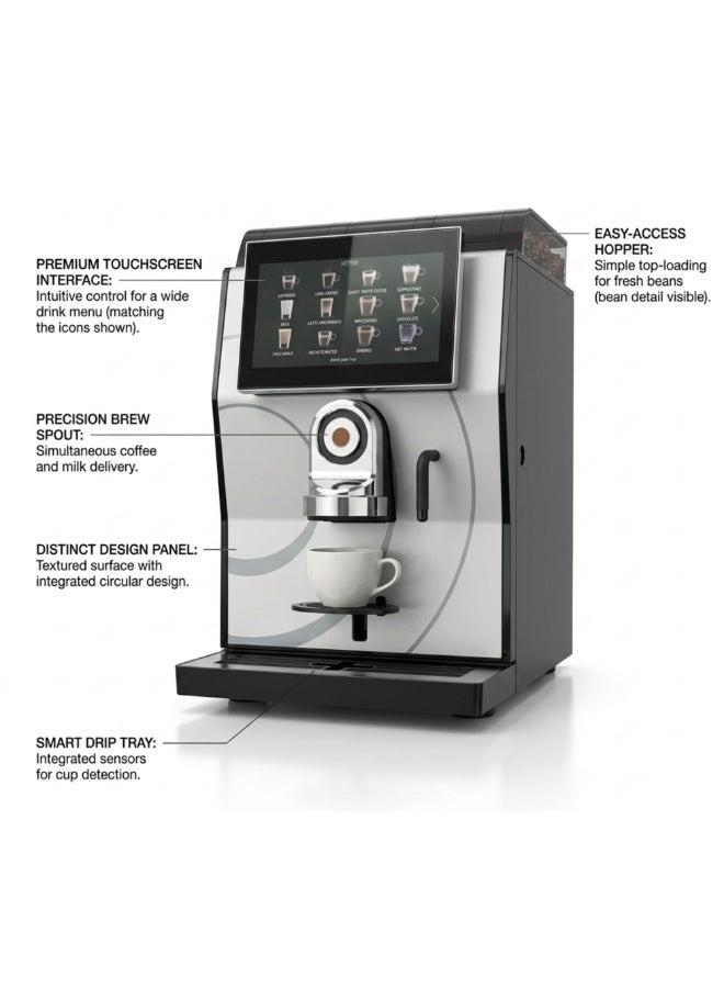 Rhea rhTT1 Bean to Cup Coffee Machine | 7” Touch Screen | Commercial Espresso Maker UAE - Image 3