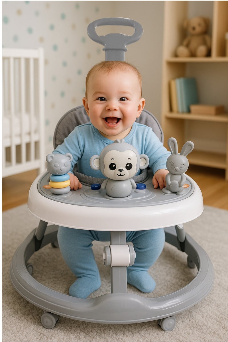 ماس مشاية أطفال 3 في 1 مشاية مستديرة للأطفال مع مقبض دفع للوالدين مع صينية وشريط ألعاب موسيقية متعددة الوظائف وقابلة للتعديل تناسب الصغار من سن 6 إلى 18 شهرًا - Image 1