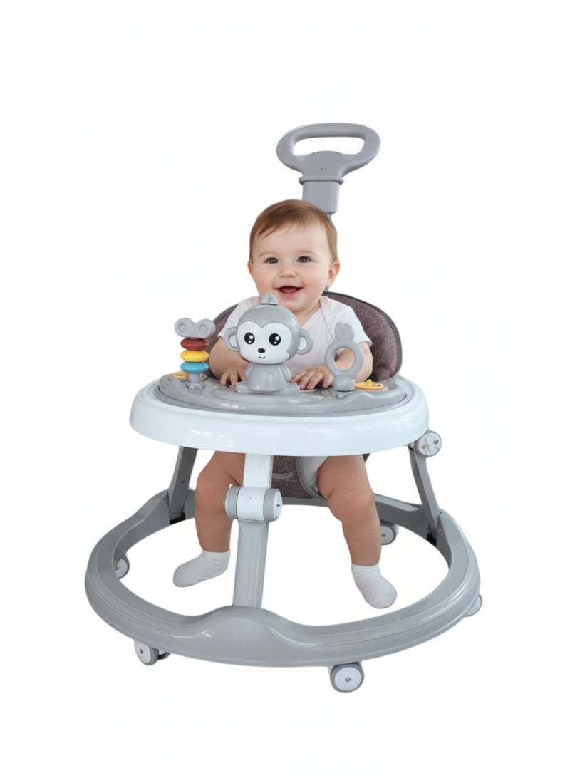 ماس مشاية أطفال 3 في 1 مشاية مستديرة للأطفال مع مقبض دفع للوالدين مع صينية وشريط ألعاب موسيقية متعددة الوظائف وقابلة للتعديل تناسب الصغار من سن 6 إلى 18 شهرًا - Image 2