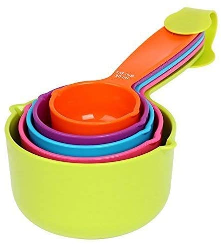 RABBONIX Plastic Baking Measurement Measuring Cups and Spoons Set (Multicolor 5 Piece Big) - Image 1