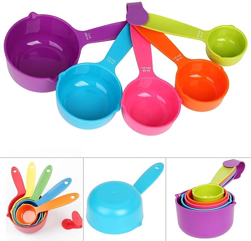 RABBONIX Plastic Baking Measurement Measuring Cups and Spoons Set (Multicolor 5 Piece Big) - Image 5