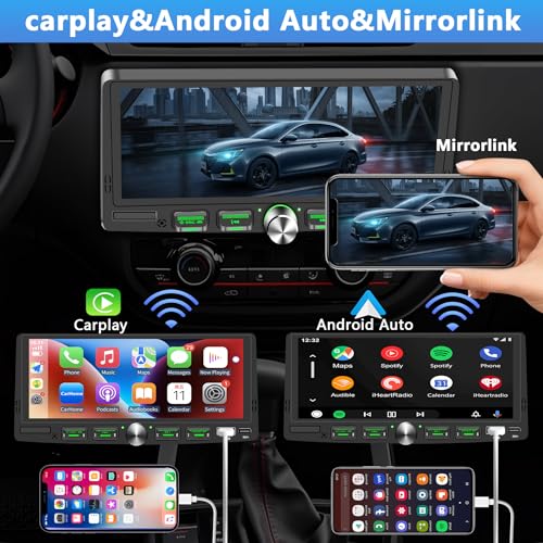 GHIOPMZ Single Din Touchscreen Radio with Wireless Apple CarPlay & Android Auto, 6.9" IPS Car Stereo with Bluetooth, Mirror Link, FM/AM,EQ, USB/Type-C, SWC, HD Backup Camera, Microphone for Car Audio Upgrade - Image 4