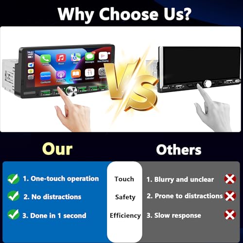 GHIOPMZ Single Din Touchscreen Radio with Wireless Apple CarPlay & Android Auto, 6.9" IPS Car Stereo with Bluetooth, Mirror Link, FM/AM,EQ, USB/Type-C, SWC, HD Backup Camera, Microphone for Car Audio Upgrade - Image 2