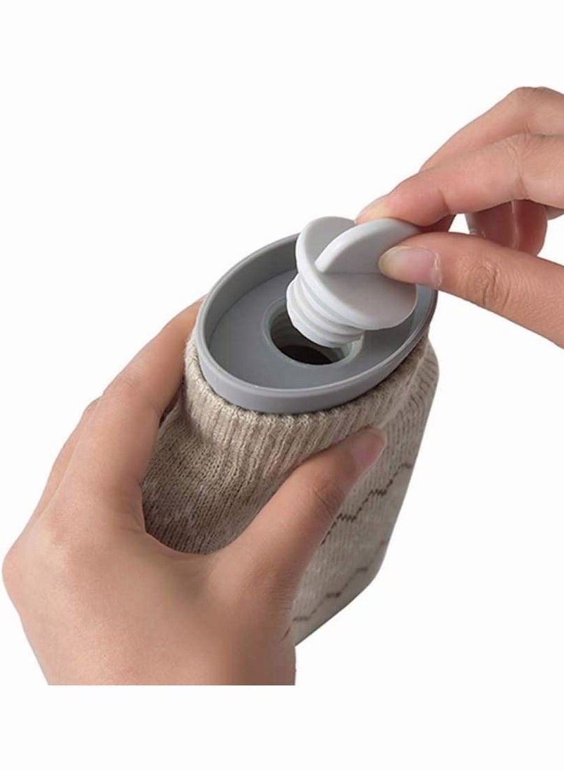 SYOSI Hot Water Pouch with Knit Cover, SYOSI Water Filled Heating Bottle Hot Water Bag, Small Lovely and Reusable Warm Water Bag, Microwave Oven Heating Available, Light Gray 10.3x16 cm - Image 1