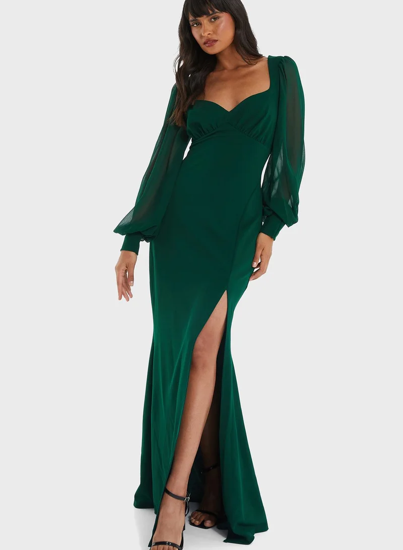 QUIZ Balloon Sleeve Side Slit Dress
