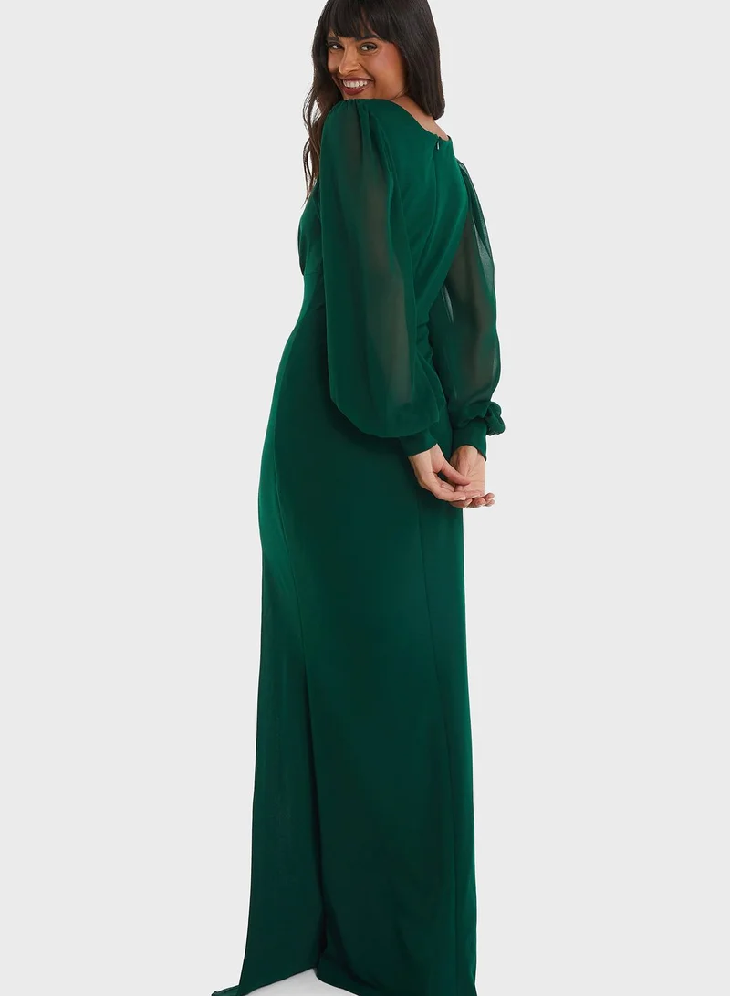 QUIZ Balloon Sleeve Side Slit Dress