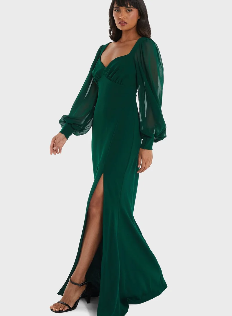 QUIZ Balloon Sleeve Side Slit Dress