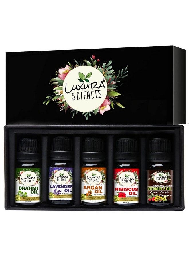 Luxura Sciences Organic Essential Oil Combo Pack Of 5 Oils ;Daily Scalp Health Essential Oil Kit 5 * 15Ml (Hibiscus Oil; Brahmi Oil; Argan Oil; Lavender Oil; Vitamin E Oil)  - Image 2
