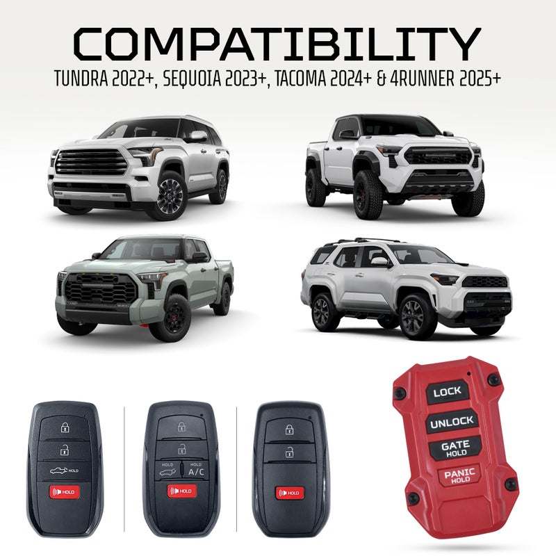 AJT DESIGN Replacement Key Fob Compatible with Toyota Tacoma (2024+), Tundra (2022+), 4Runner (2025+) & Sequoia (2023+) | Custom Made in USA | Injection Molded Rugged Case - Red - Image 2