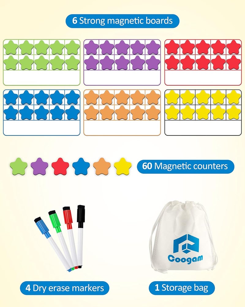 Coogam Magnetic Ten-Frame Set, Math Manipulative EVA Number Counting Games, Montessori Educational Toy Gift for Kindergarten Classroom Kids 3 4 5 Year Old - Image 2