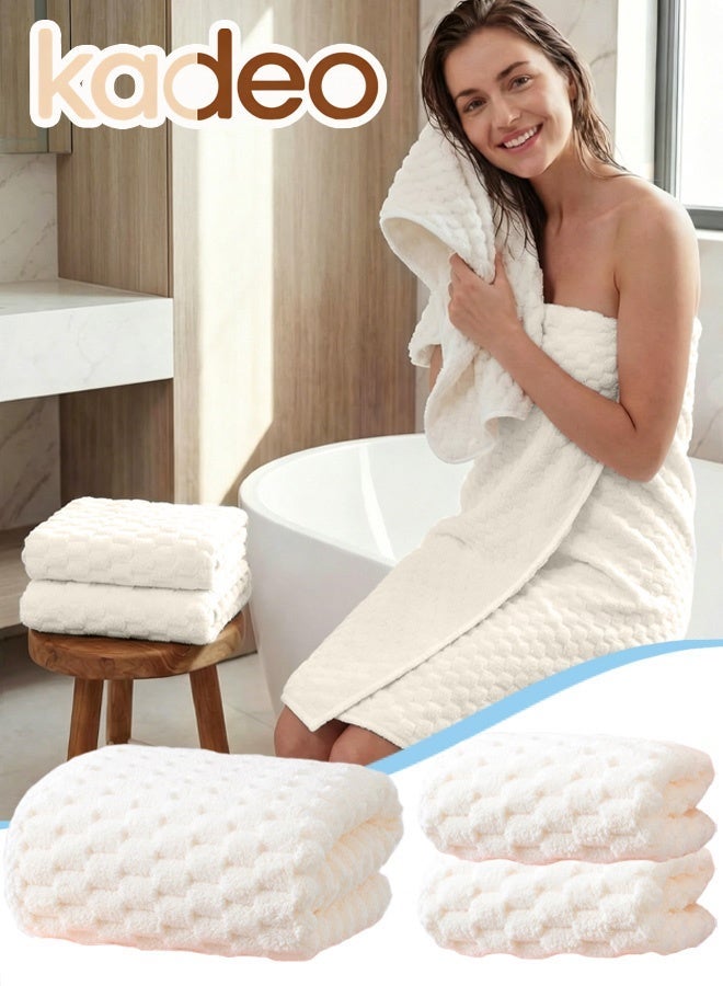 kadeo 3PCS Bath Towel Sets with Gift Box, Fade Resistant Coral Fleece Material, Soft Plush Jacquard Luxury 1 Bath Towels  and 2 Hand Towels, Quick Dry Towel Set White - Image 1