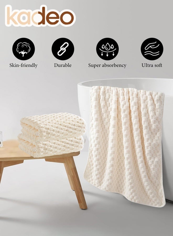 kadeo 3PCS Bath Towel Sets with Gift Box, Fade Resistant Coral Fleece Material, Soft Plush Jacquard Luxury 1 Bath Towels  and 2 Hand Towels, Quick Dry Towel Set White - Image 4