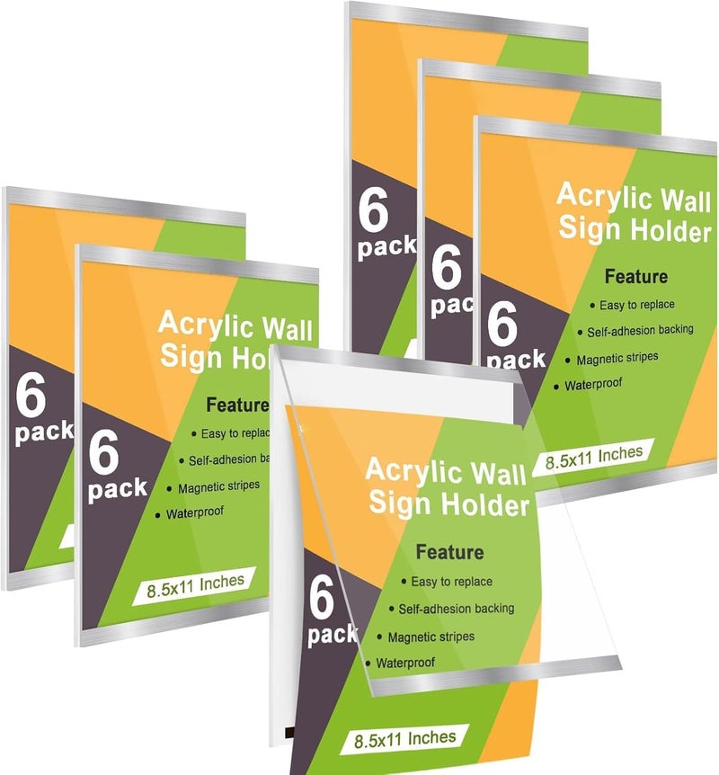 كاست ويف حامل لافتات أكريليك A4 مثبت على الحائط، إطارات عرض بلاستيكية مع شريط لاصق وشريط مغناطيسي، حامل لافتات أكريليك شفاف للباب/النوافذ/المكتب/المنزل - بدون حفر ذهبي/عبوة من 3 قطع 8.5 × 11 - Image 1